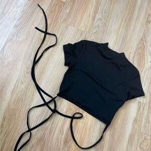 Black Women's Short Sleeve Wrap Crop Top